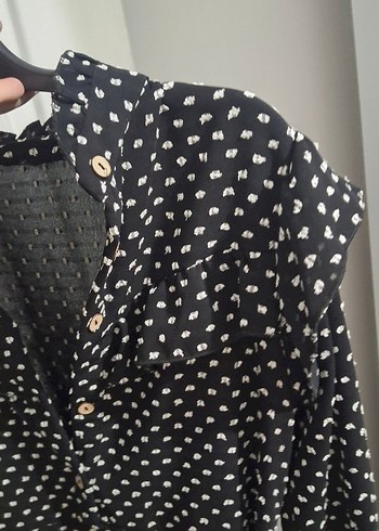 Puantiye Desenli Siyah Midi Elbise Yepyeni - Görsel 7