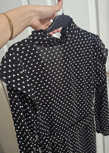 Puantiye Desenli Siyah Midi Elbise Yepyeni - Görsel 9