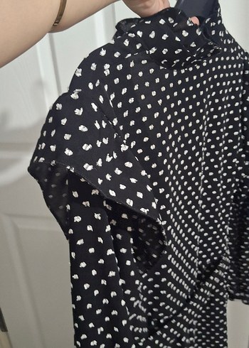 Puantiye Desenli Siyah Midi Elbise Yepyeni - Görsel 8