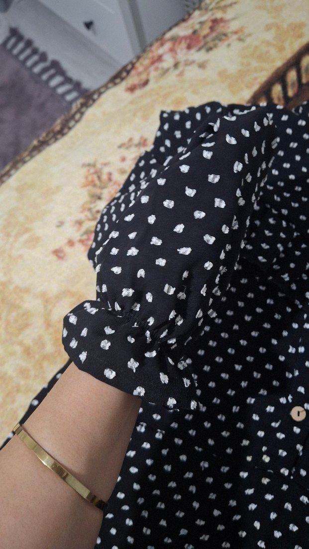 Puantiye Desenli Siyah Midi Elbise Yepyeni - Görsel 4