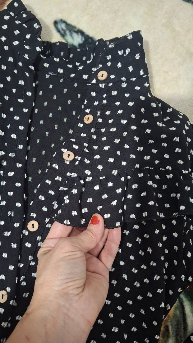 Puantiye Desenli Siyah Midi Elbise Yepyeni - Görsel 3