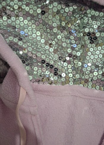 Pembe Kapüşonlu Parlak Detaylı Sweatshirt+triko - Görsel 2