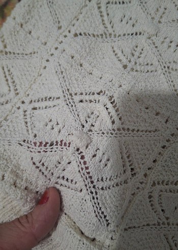 Kadın Beyaz V Yaka Örgü Bohem Kısa Kollu Kazak - Görsel 4