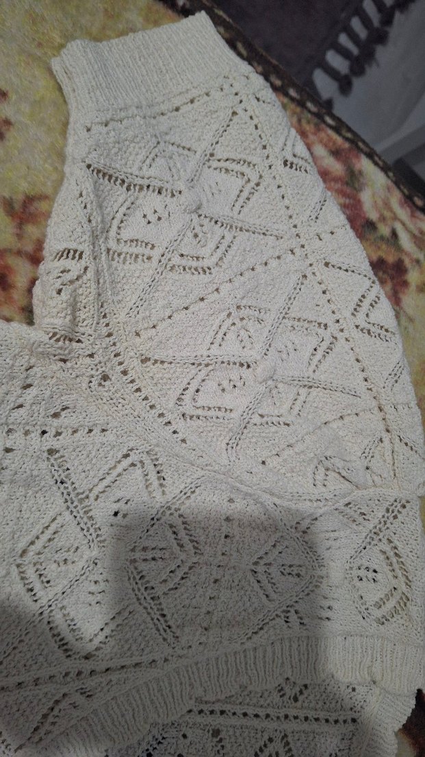 Kadın Beyaz V Yaka Örgü Bohem Kısa Kollu Kazak - Görsel 5