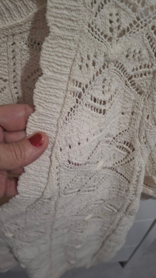 Kadın Beyaz V Yaka Örgü Bohem Kısa Kollu Kazak - Görsel 2