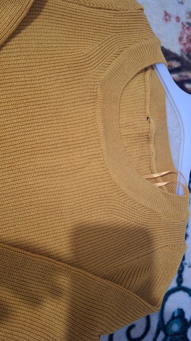 Sarı Kadın Triko Bisiklet Yaka Kazak esnek M ,L uyumlu - Görsel 5