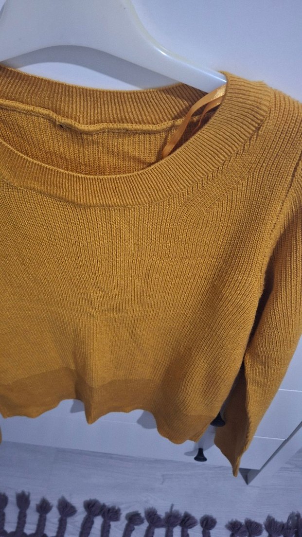 Sarı Kadın Triko Bisiklet Yaka Kazak esnek M ,L uyumlu - Görsel 2