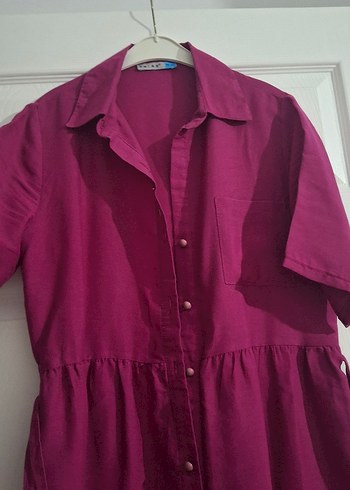 Bordo V Yaka Salaş Midi Elbise Keten M L uyumlu - Görsel 4