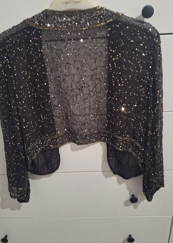 Boncuk İşlemeli kahverengi Vintage Uzun Ceket - Görsel 7