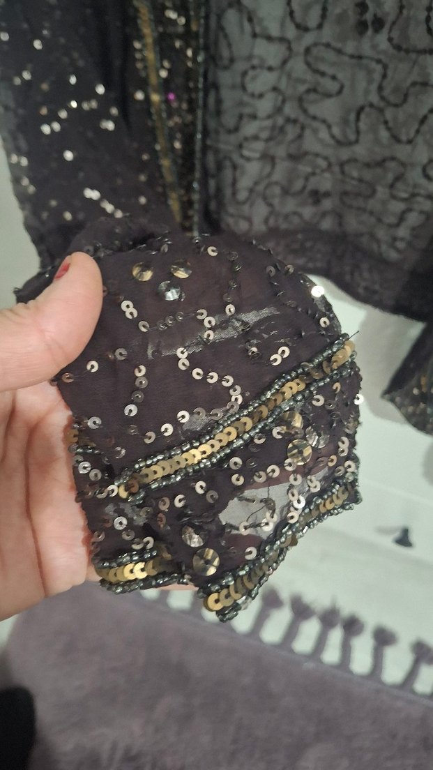 Boncuk İşlemeli  kahverengi Vintage Uzun Ceket - Görsel 3