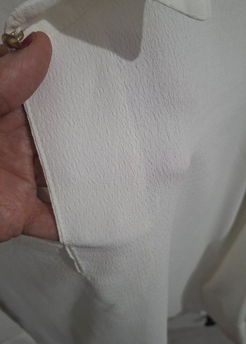 Kadın Beyaz Keten Düğmeli Gömlek - Görsel 4