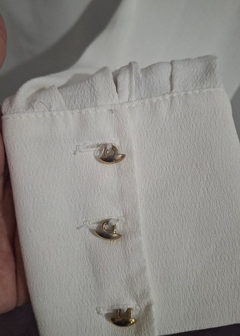 Kadın Beyaz Keten Düğmeli Gömlek - Görsel 3