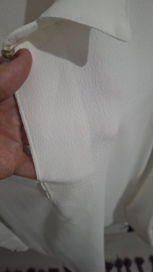 Kadın Beyaz Keten Düğmeli Gömlek - Görsel 4