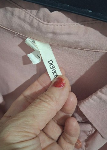 Düğmeli Pembe Keten Kadın Gömlek M L uyumlu - Görsel 2