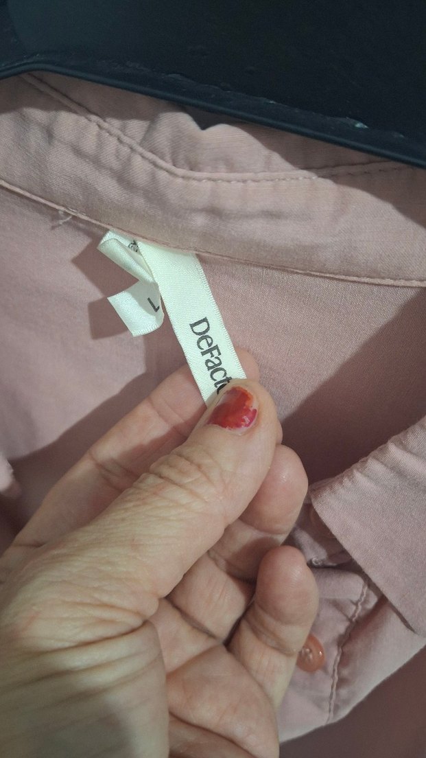 Düğmeli Pembe Keten Kadın Gömlek M L uyumlu - Görsel 2