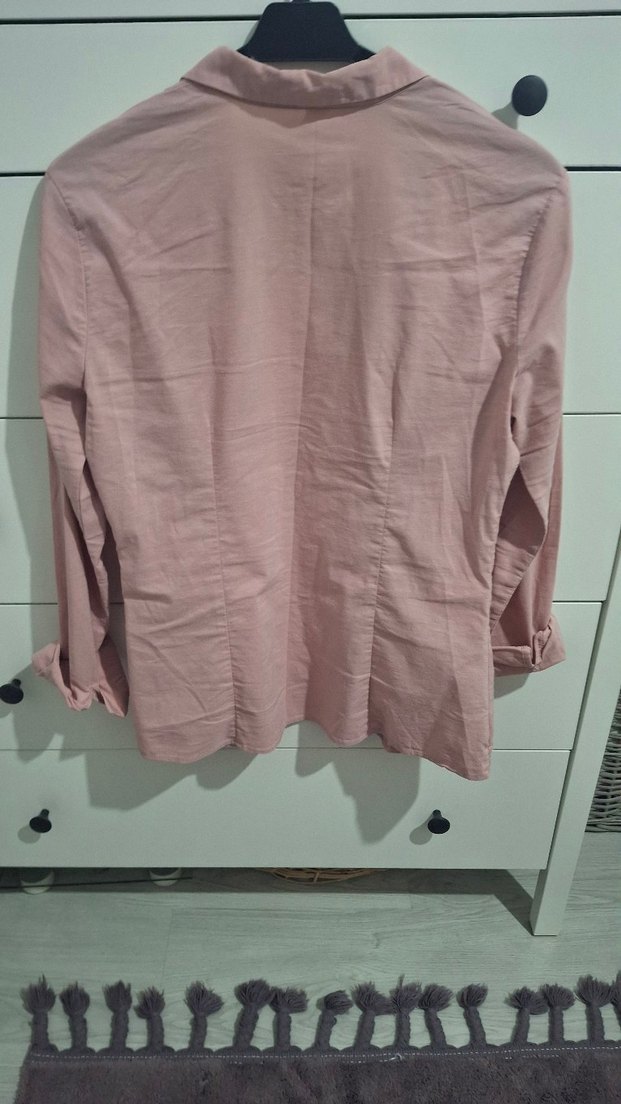Düğmeli Pembe Keten Kadın Gömlek M L uyumlu - Görsel 4