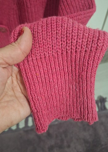 Kadın Pembe Örgü V Yaka Hırka - Görsel 2