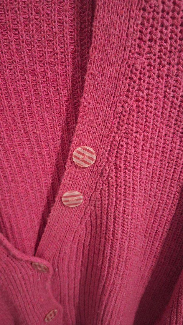 Kadın Pembe Örgü V Yaka Hırka - Görsel 3