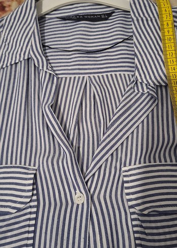 Düğmeli Gri Çizgili Kadın Gömlek - Görsel 7