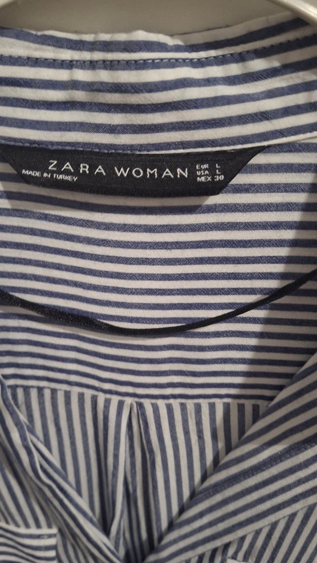 Düğmeli Gri Çizgili Kadın Gömlek - Görsel 5