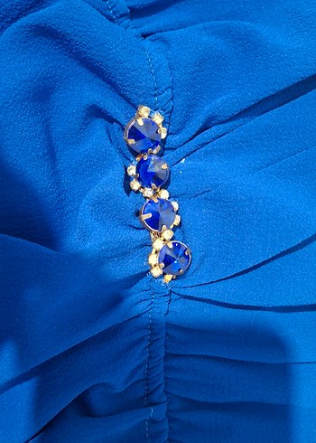 Mavi Uzun Kollu Kemerli Kadın Elbise M ,L uyumlu - Görsel 5