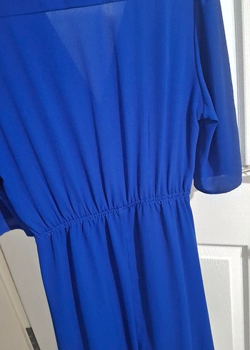 Mavi Uzun Kollu Kemerli Kadın Elbise M ,L uyumlu - Görsel 7