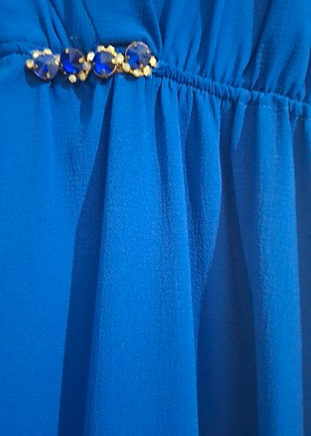 Mavi Uzun Kollu Kemerli Kadın Elbise M ,L uyumlu - Görsel 2