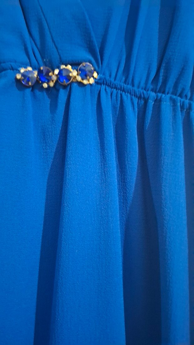 Mavi Uzun Kollu Kemerli Kadın Elbise M ,L uyumlu - Görsel 2