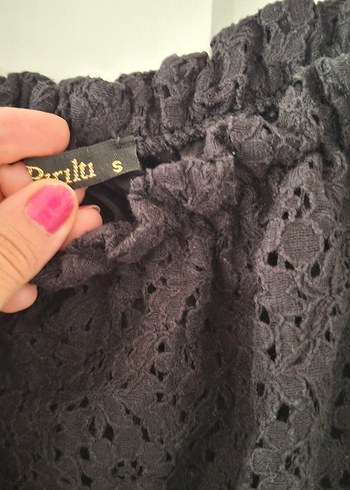 Nakışlı Siyah Midi tül bluz - Görsel 3