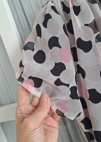 Puantiyeli Piliseli şifon Elbise - Görsel 7