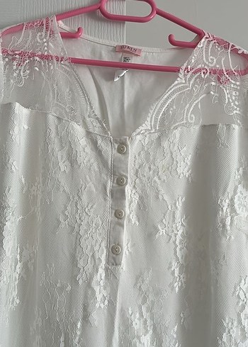 Nakışlı Beyaz Emzirme Gecelik Midi Boy - Görsel 2