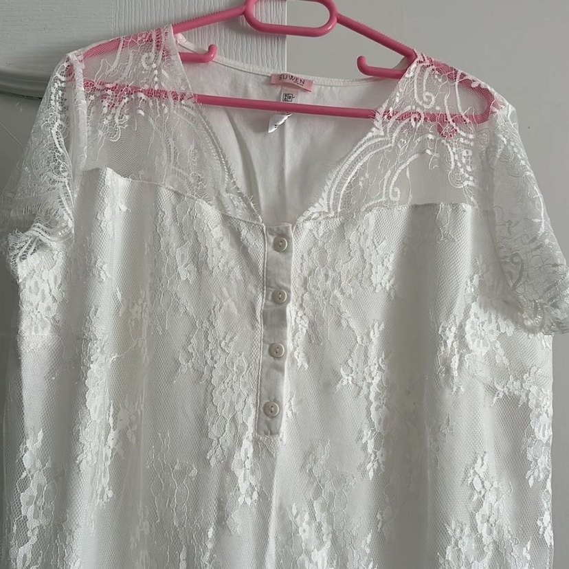 Beyaz V Yaka Midi Hamile ve Emzirme Geceliği - Görsel 2