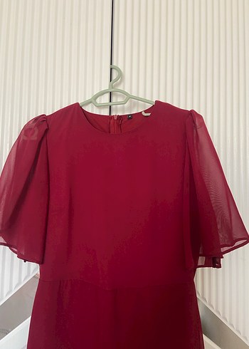 Bordo Midi Kadın Elbise V Yakalı - Görsel 3