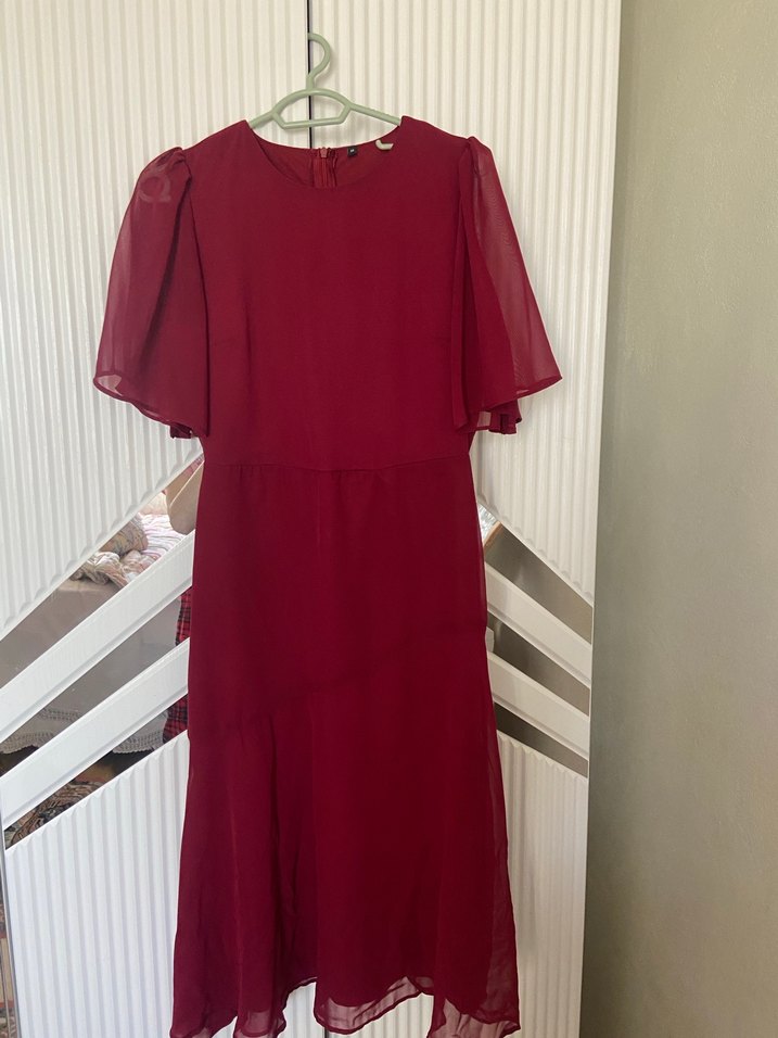 Bordo Midi Kadın Elbise V Yakalı - Görsel 2