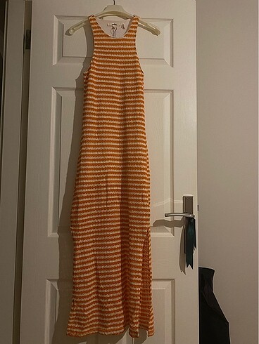 Koton Koton Triko Yırtmaçlı Uzun Elbise Oranj