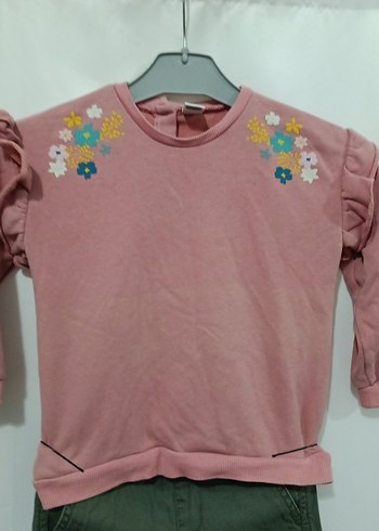 Pembe Nakışlı Uzun Kollu Bebek Kız Takımı - Görsel 2