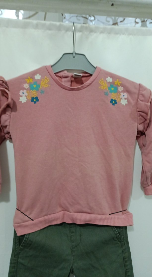 Pembe Nakışlı Uzun Kollu Bebek Kız Takımı - Görsel 2