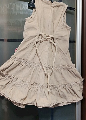 Kız Çocuk Bej Keten Fırfırlı Elbise - Görsel 2