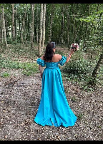 Askılı, Drapeli Mini Turkuaz Parti Elbisesi - Görsel 3