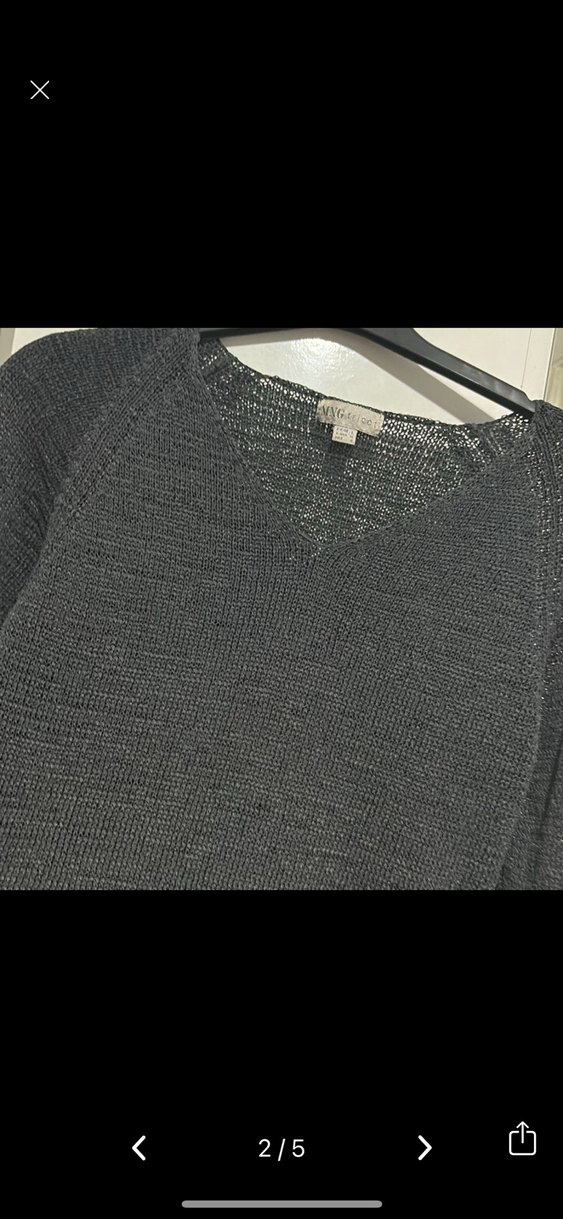 V Yaka Gri Örgü Kadın Kazak - Görsel 2