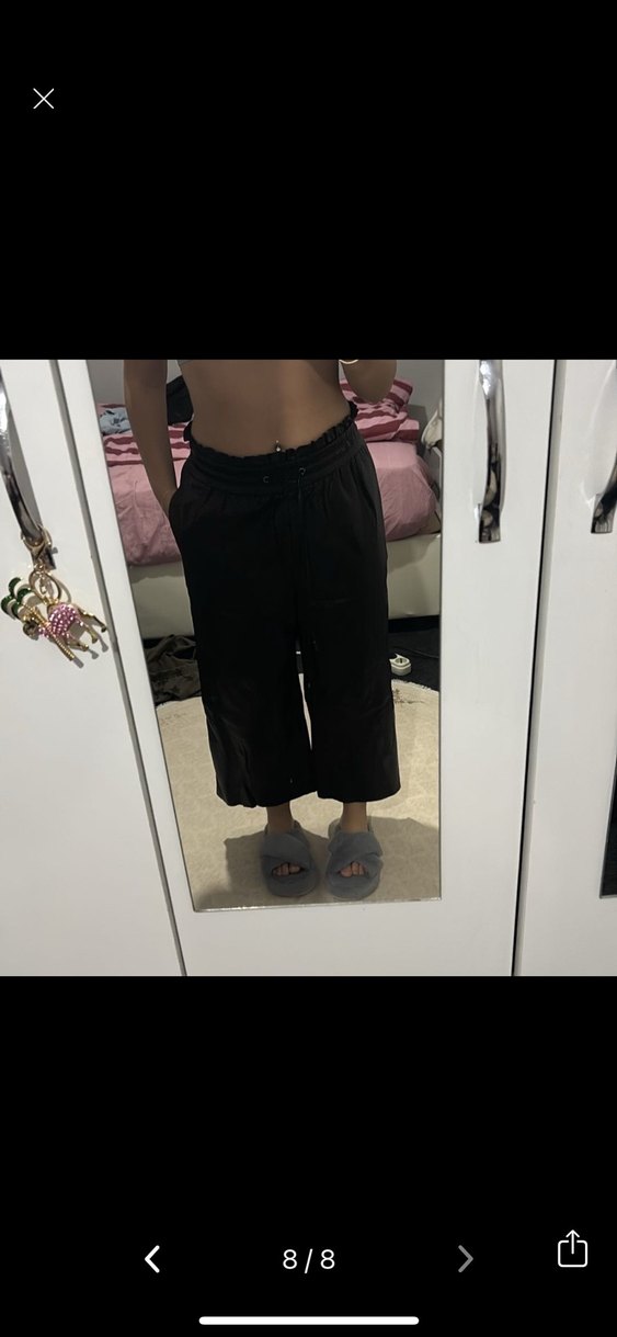 Siyah Deri Kemerli Midi Kadın Pantolon - Görsel 2