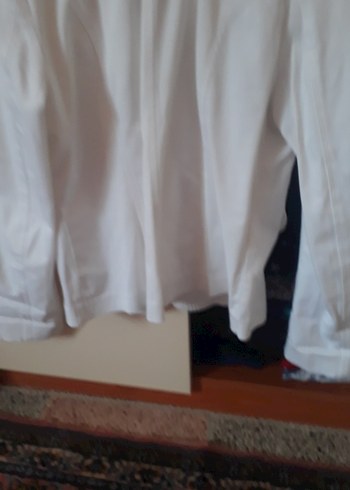 Düğmeli Beyaz Keten Mini Kadın Blazer Ceket - Görsel 5