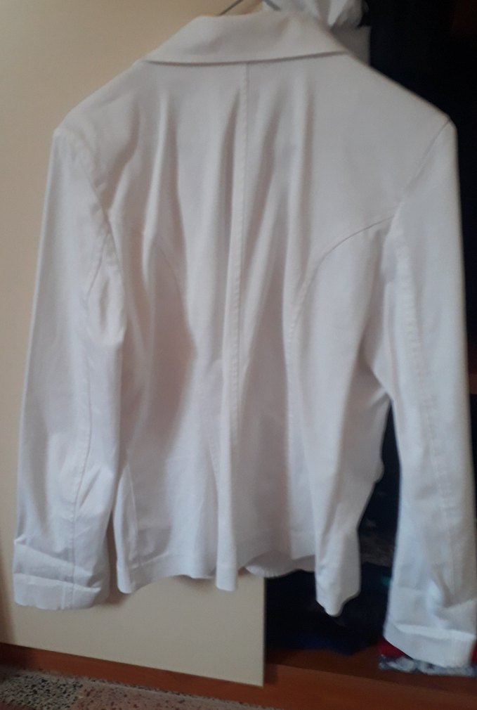 Düğmeli Beyaz Keten Mini Kadın Blazer Ceket - Görsel 4