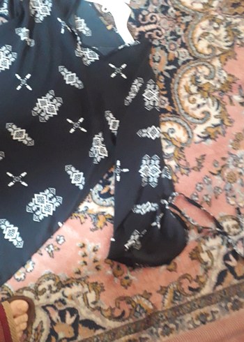 Siyah Bohem Desenli Örme Bluz - Görsel 5