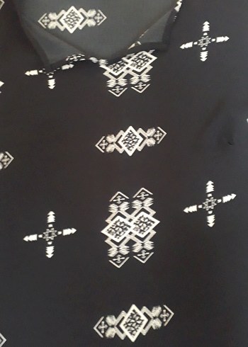 Siyah Bohem Desenli Örme Bluz - Görsel 3