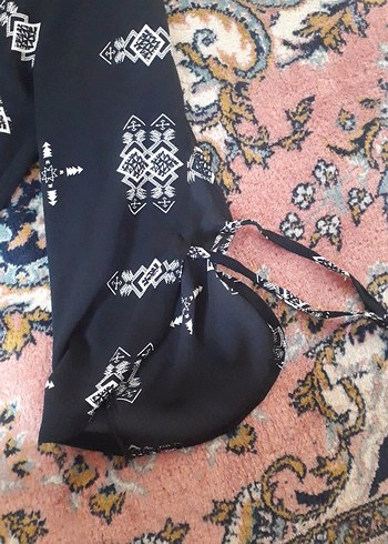 Siyah Bohem Desenli Örme Bluz - Görsel 4