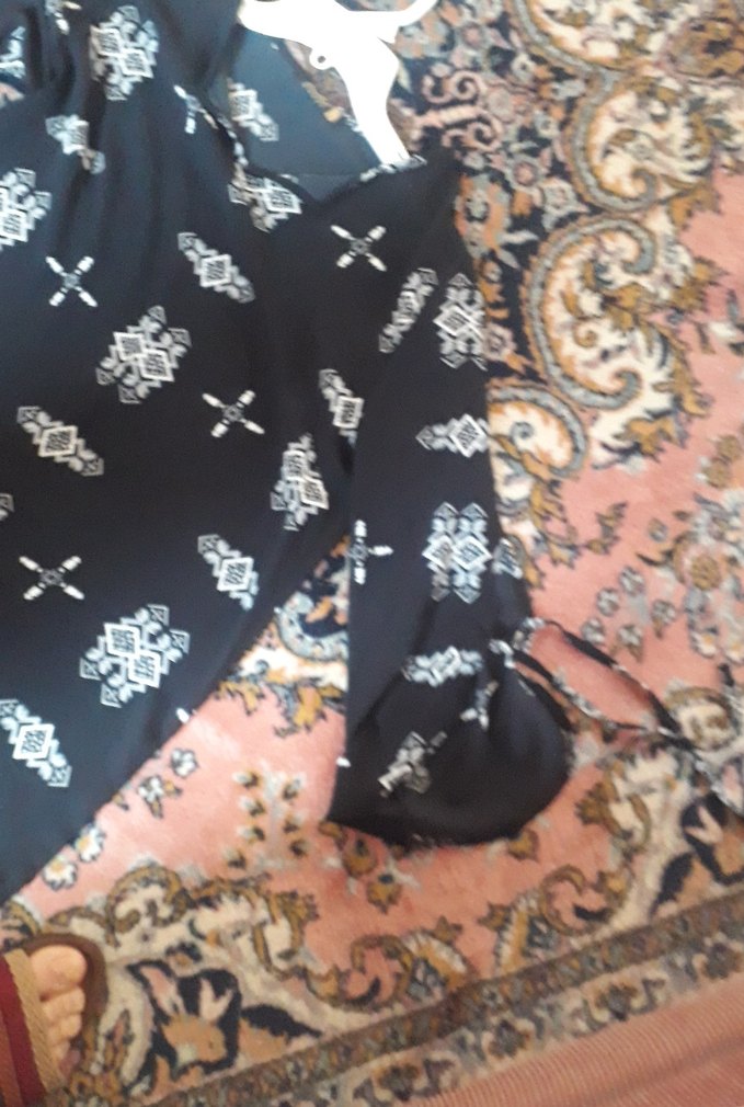 Siyah Bohem Desenli Örme Bluz - Görsel 5