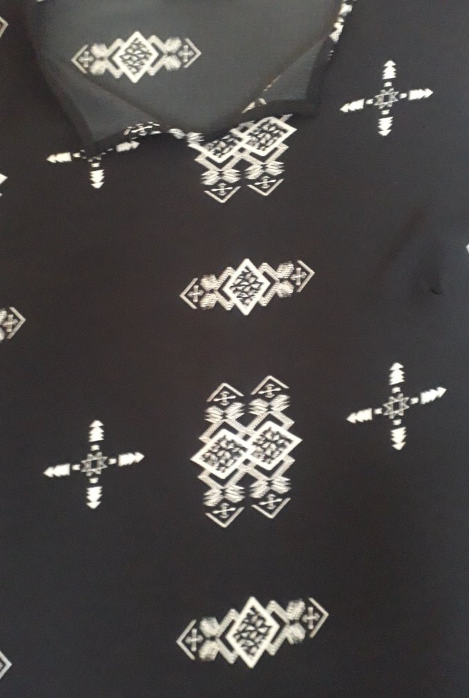 Siyah Bohem Desenli Örme Bluz - Görsel 3