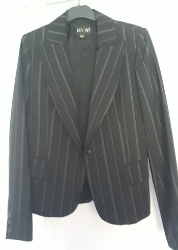 Lacivert Çizgili Kadın Blazer Ceket - Görsel 3