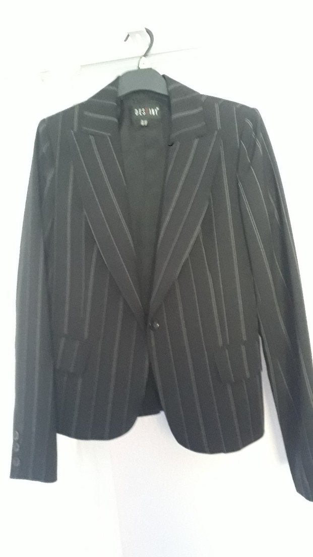 Lacivert Çizgili Kadın Blazer Ceket - Görsel 3